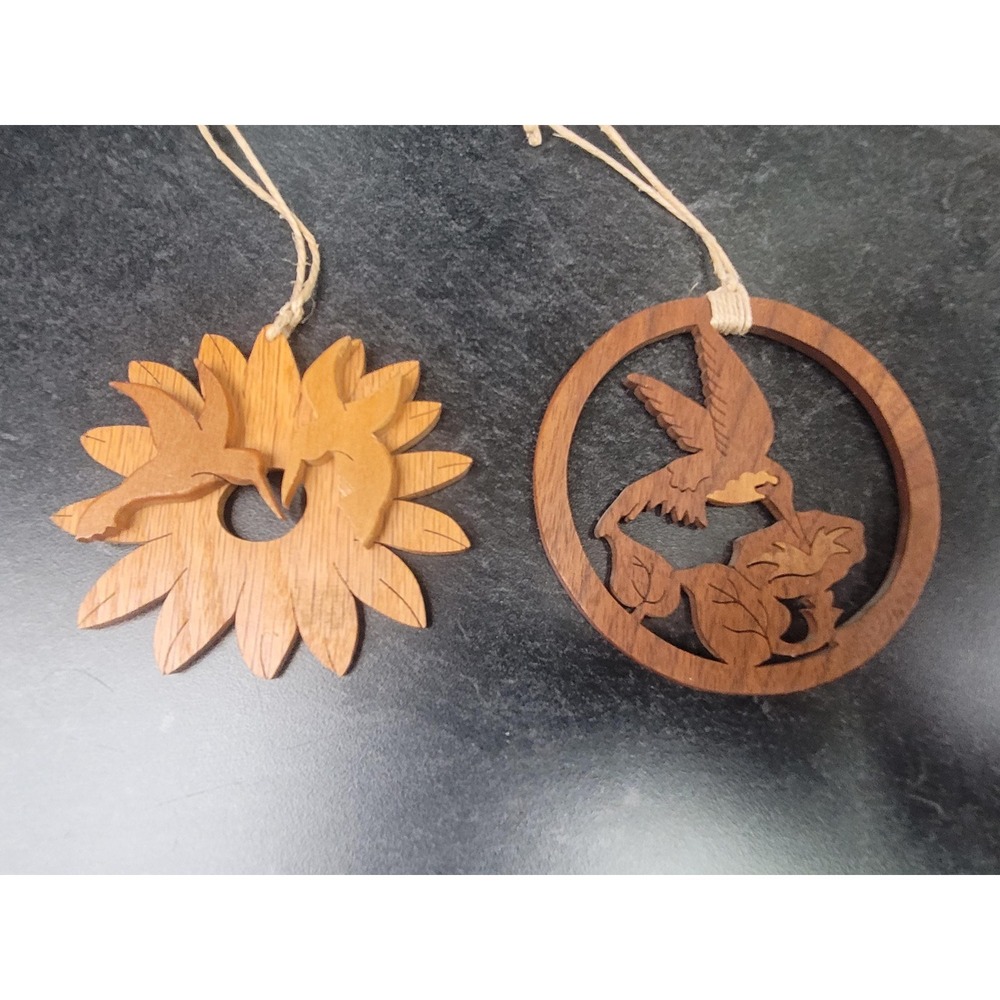Hand Carved Wooden Bird Ornaments – Pair of Folk Art Hanging Decorations - Picture 3 of 4